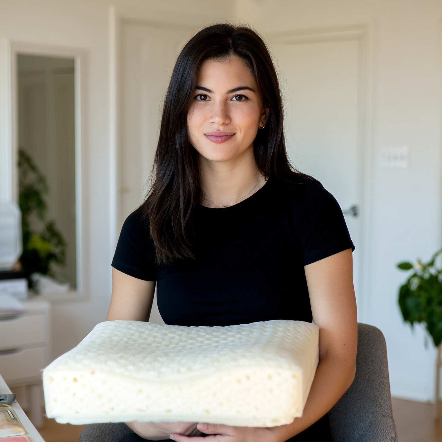 Customer selfie review with ergonomic contour pillow (variant)